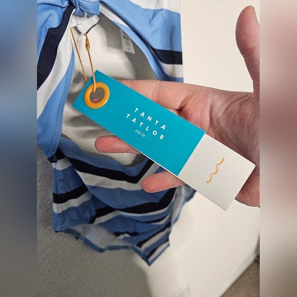 💚HP💚NWT Tanya Taylor Coraline Stripe Cutout One Piece Swimsuit Blue and White - Picture 14 of 16